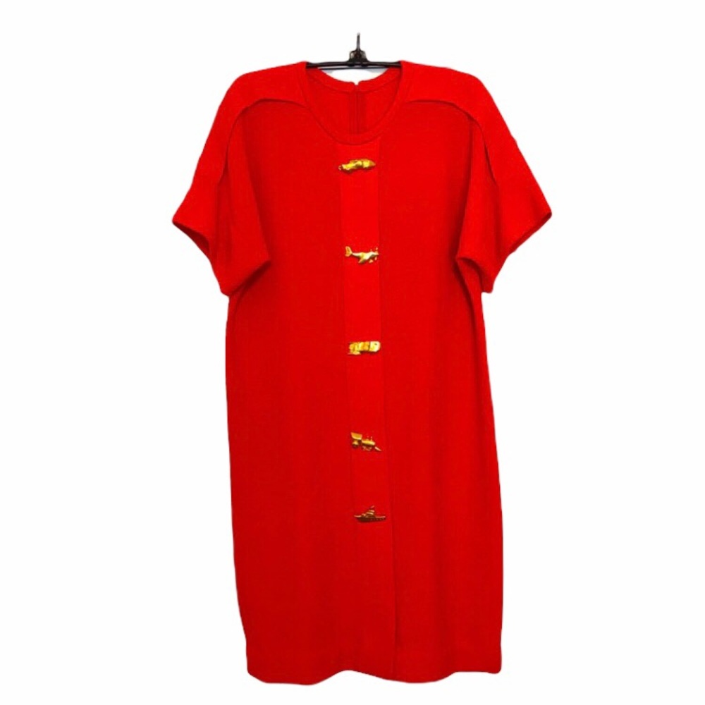 St. John Wool Red Knit Dress Large Gold Travel Related Hardware Size 8-10